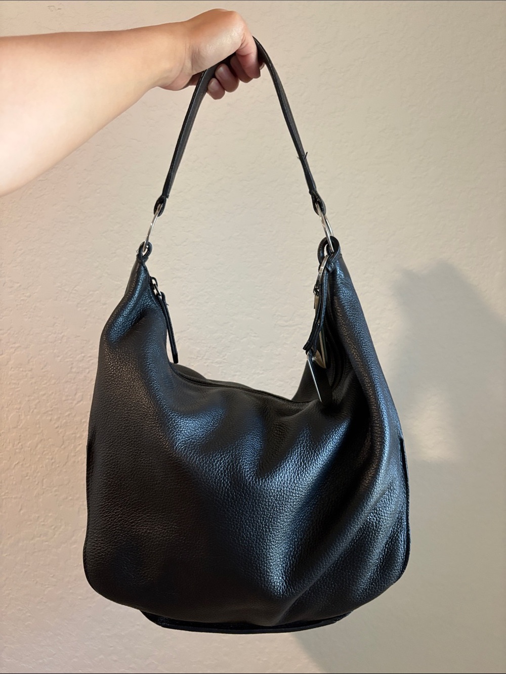 Black Leather Hobo Bag — Bag Charm Included - Picture 13 of 13